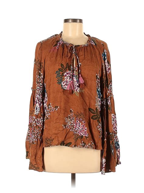 Lovestitch 100 Rayon Floral Colored Brown Long Sleeve Blouse Size M