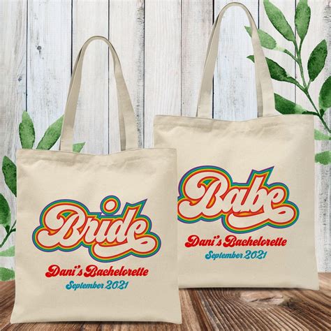 Retro Bachelorette Tote Bags For Same Sex Or Lesbian Pride Party Bride And Babe Personalized