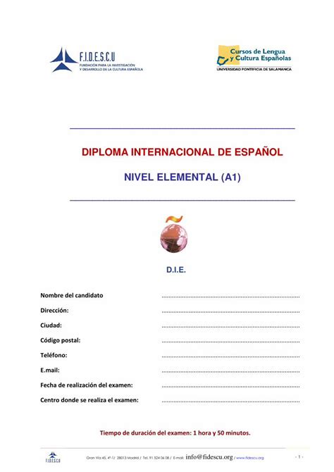 PDF DIPLOMA INTERNACIONAL DE ESPAÑOL NIVEL ELEMENTAL D I E Nivel