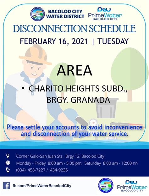 Baciwa Primewater Bacolod City Disconnection Schedule February 16 2021