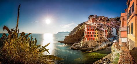 Sea Building Italy Panorama The Ligurian Sea Riomaggiore Cinque