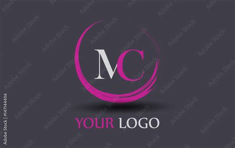 MC Letter Logo Circular Purple Splash Brush Concept Stock Vector