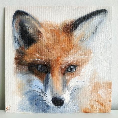 Fox painting Original animal artwork on canvas 6 by 6 | Etsy