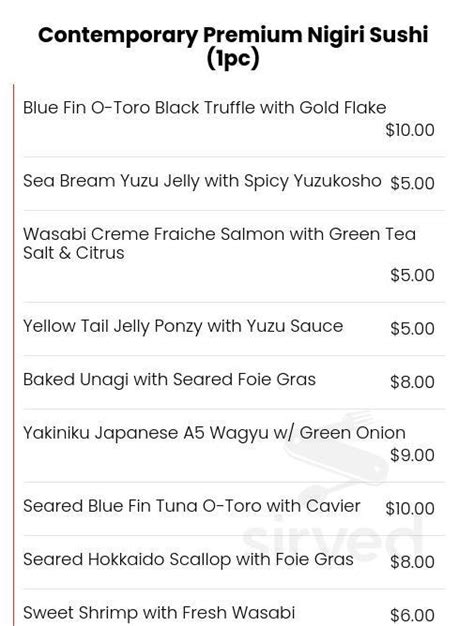 Yuka Sushi Bar Menu In Sandy Springs Georgia Usa