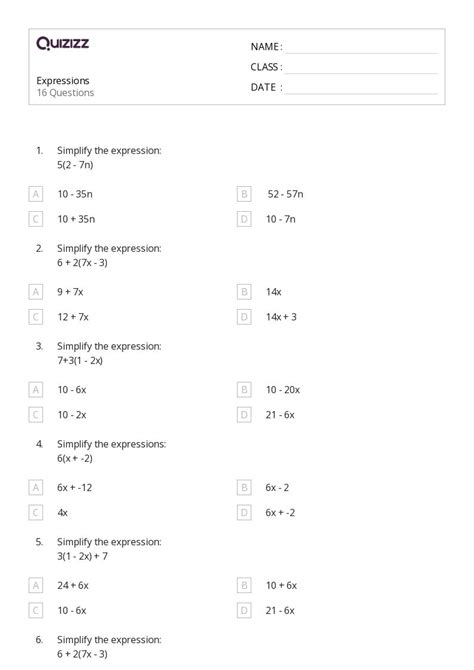 50 Expressions Worksheets For 7th Grade On Quizizz Free And Printable