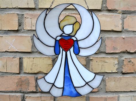 Large Stained Glass Angel Suncatcher Unique Angel Sun Etsy