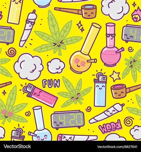 Weed Kawaii Cartoon Seamless Pattern Royalty Free Vector