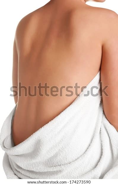 Naked Womans Back Wrapped Towel Isolated Stock Photo 174273590