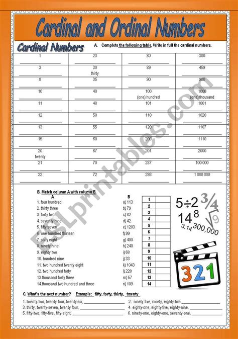 Cardinal And Ordinal Numbers Esl Worksheet By Msilia