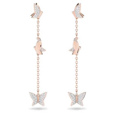 Lilia Drop Earrings Butterfly Long White Rose Gold Tone Plated Swarovski