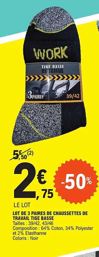 Promo Lot De Paires De Chaussettes De Travail Tige Basse Work Chez E