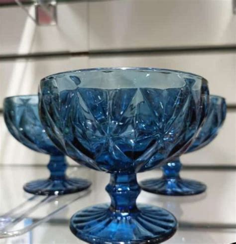 Conjunto 06 de Taça de Sobremesa Diamond Azul de Vidro Elo7