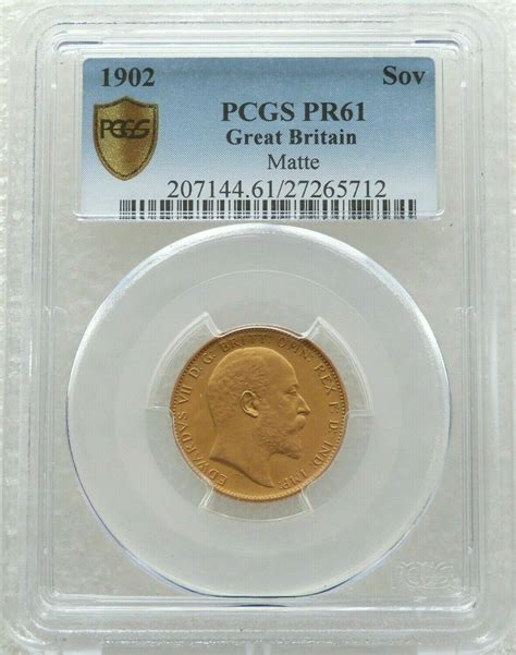 1902 Edward VII Coronation Gold Matte Proof Full Sovereign Coin PCGS PR61