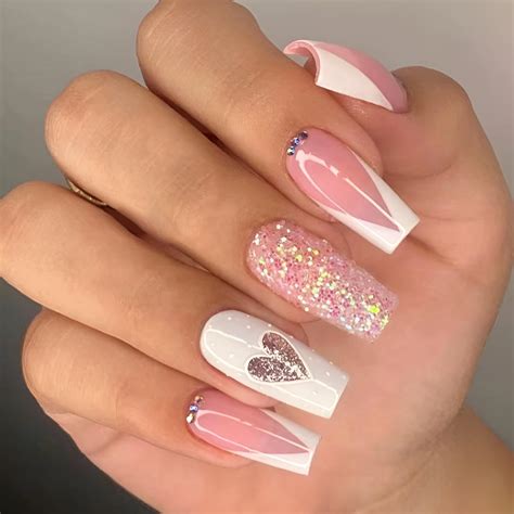 Amazon Square Heart Press On Nails Short Valentine S Day Fake