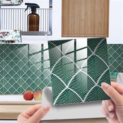 Piastrelle Adesive Cucina Foglie Verde Scuro Pavimento Pvc Adesivo