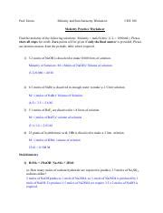 Che Molarity And Stoichiometry Pdf Prof Deora Molarity