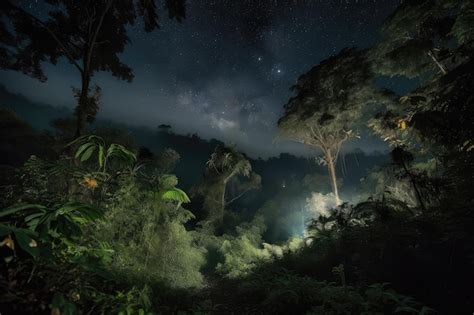 Premium Photo | Smoky jungle with view of the starry night sky visible ...