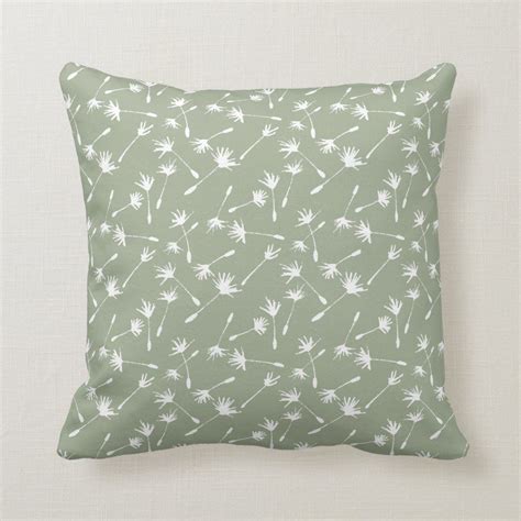 Sage Green White Dandelion Seed Pattern Throw Pillow Zazzle Sage