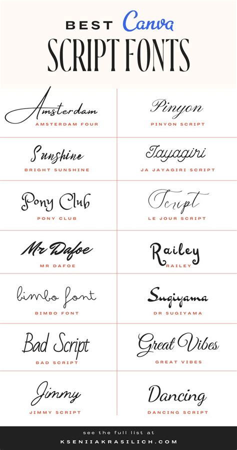 Best Free Canva Cursive And Script Fonts Combinations Pairing Canva