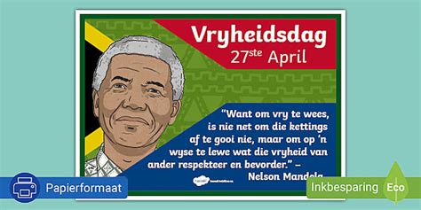 Suid Afrika Vryheidsdag 27 April Vertoonplakkaat Twinkl