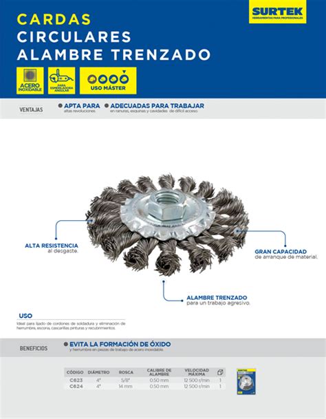 Surtek C624 C624 TRUPER Carda Circular Ondulada Alambre Delgado Acero