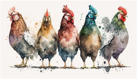 Premium Ai Image A Watercolor Painting Of Chickens With A Watercolor