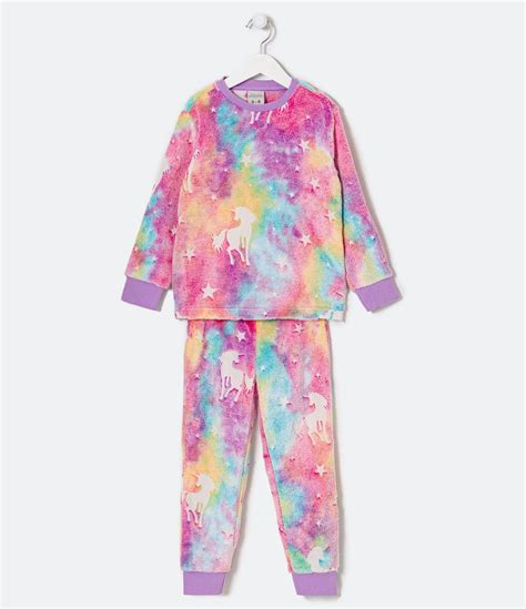 Pijama Longo Infantil Em Fleece Tie Dye Estampa De Unic Rnio Brilha