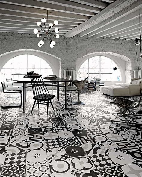 Modern Art Deco Tiles from Fioranese Rock in Black and White