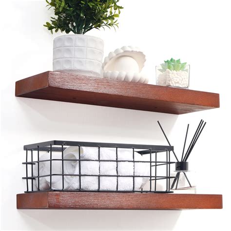 Marsmiles Floating Shelves Wood Rustic Wall Shelves Set Of 2 Thick Floating Shelves For Wall