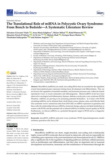 Pdf The Translational Role Of Mirna In Polycystic Ovary Syndrome