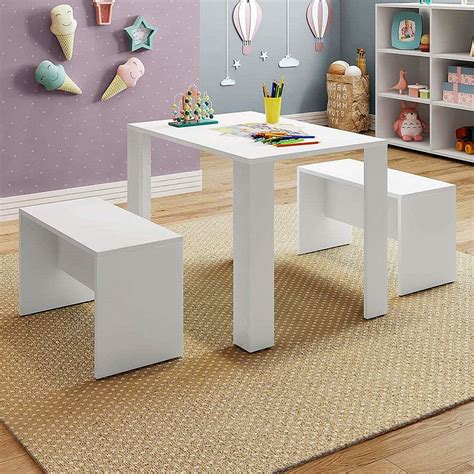 Mesa De Atividades Infantil Dois Banquinhos Mdf Woodcore