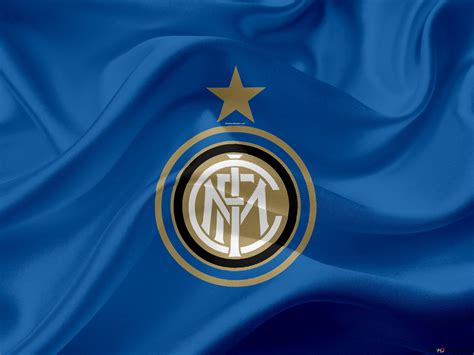 Inter Milan FC logo on blue flag 4K wallpaper download