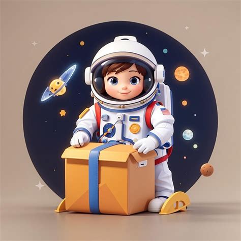 Lindo Paquete De Entrega De Astronautas Dibujos Animados Icono