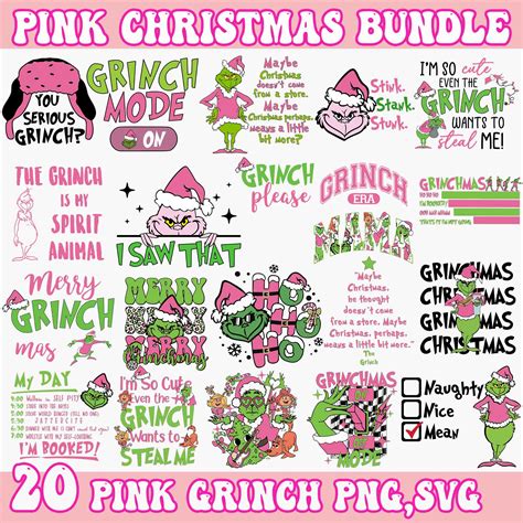 20 Pink Grinch Christmas Bundle Grinch Bundle Svg Pink Christmas