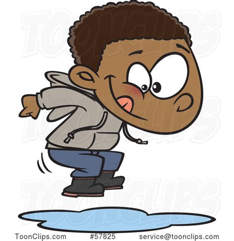 Cartoon Black Boy Jumping In Puddles 57825 By Ron Leishman