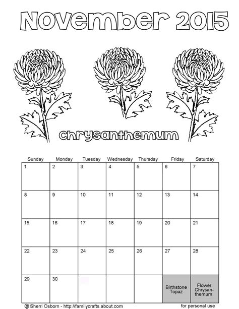 Printable November Calendars Holiday Favorites