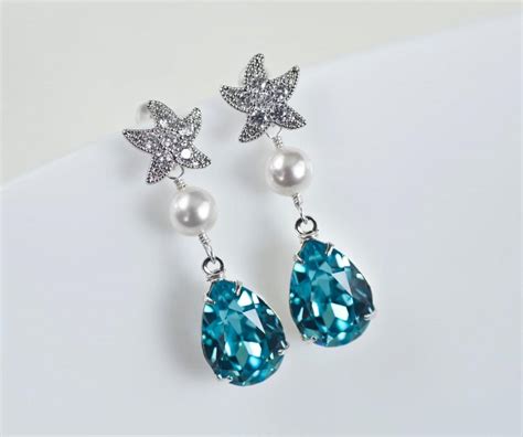 Starfish Cubic Zirconia Starfish Earrings And Turquoise Swarovski