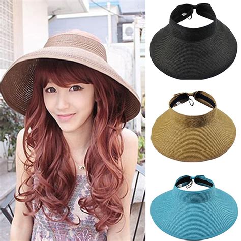 D Groee Women Sun Visors Wide Brim Foldable Packable Roll Up Beach Hat