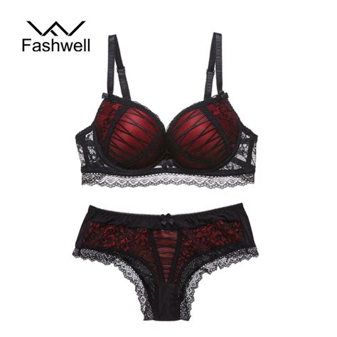 Fashwell New Plus Size Women Sexy Bra Set Intimates Embroidery Lace Push Up Lingerie Underwear