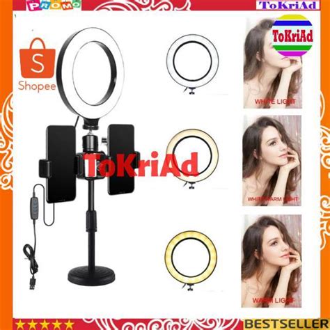 Jual Tripod Handphone Lampu Selfie Ring Light Led Tripot Hp Dua Holder