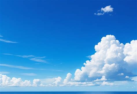 Premium AI Image | blue sea blue sky horizon with white cumulus cl