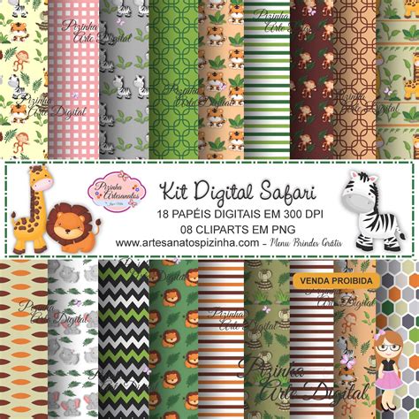 Papéis Kit Digital Safari Arte Digital By Pizinha Artesanatos