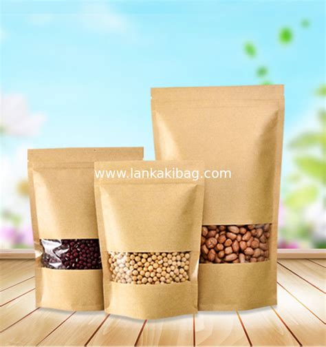 Ziplock Brown White Kraft Craft Paper Standing Up Pouches Food Packaging Zipper Bags With Window