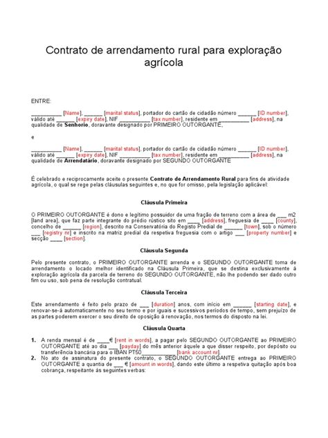 Contrato De Arrendamento Rural Agricola Pdf Leasing Lei Das
