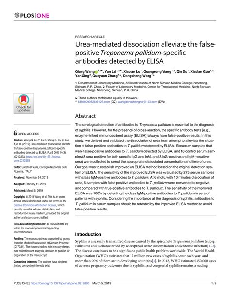 Pdf Urea Mediated Dissociation Alleviate The False Positive Treponema