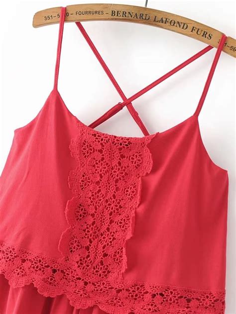 Criss Cross Back Lace Trim Cami Straps Playsuit Sheinsheinside