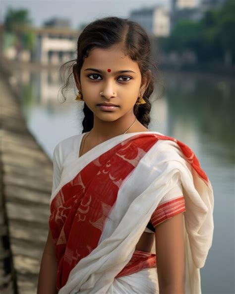 Premium Ai Image Kolkatas History In The Gaze Of A Bengali Girl By The Ganges In White Saree