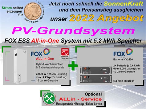 FOX ESS ALL In ONE H1 1ph System Mit 3 KW 5 2 KWh Batterie PV Anlage