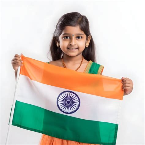 Premium Photo Happy Cute Girl With Indian Flag Isolated White