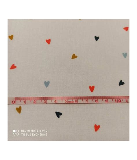 Tissu Popeline De Coton POPPY Mini Coeur Oekotex Blanc